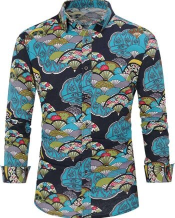 Allthemen Mens Casual Printed Shirts Long Sleeve Paisley Funky Printed Linen Shirt Button Down Dress Shirt Tops Unique Pattern