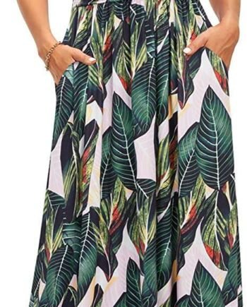 OUGES Women's Maxi Dress Casual V Neck Short/Long Sleeve Floral Ladies Wrap Long Dress with Pockets