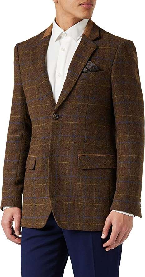 Xposed Chester Chester Mens Tan Brown Tweed Check Jacket Vintage Country Style Blazer