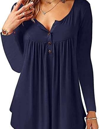 BeLuring Women Casual V Neck Pleated Tunic Tops Shirts Blouse