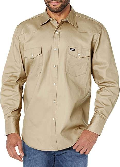 Wrangler Men's Western Long Sleeve Snap Closure Solid Finish Work Shirt, Opaque