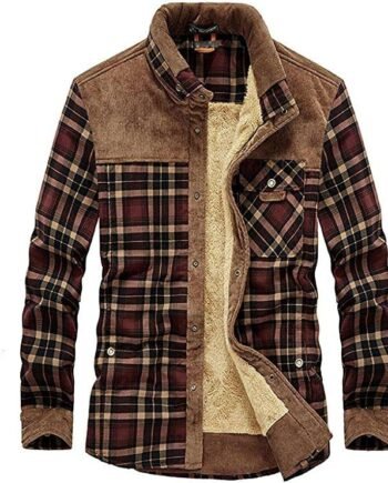 SKYROPNG Men'S Western Warm Shirt - Stripe Corduroy Button Down Regular Fit Shirts, Plaid Long Sleeve Flannel Casual Top, Heavy Weight Fleece Sherpa Jacket Plus