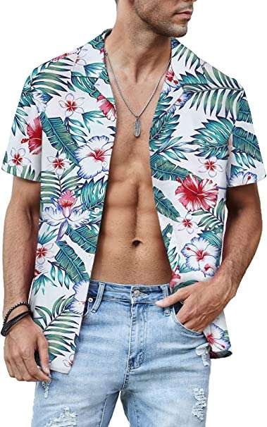 Meilicloth Mens Hawaiian Shirt Short Sleeve Casual Summer Aloha Floral Flower Shirts for Beach Holiday Regular Fit
