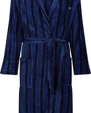 Ben Sherman Men's Navy, Grey & Red Check Fleece Robe, Super Soft & Comfortable Dressing Gown with Tie Waist Housecoat