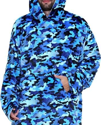 A2Z Unisex Mens Ladies Oversized Hoodie Camouflage Printed Blue Snuggle Blanket Super Soft Warm Fleece Kangaroo Pocket