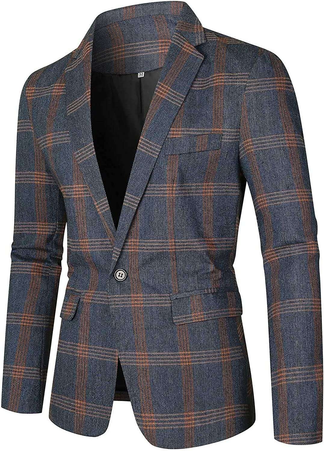 Men Suit Blazer Slim Fit Plaid Blazer 2022 Fall Winter Business Blazer Jacket One Button Single Breasted Wedding Tuxedo Jackets