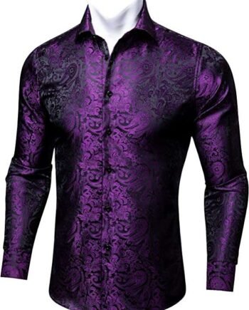 Barry.Wang Men Shirts Paisley Woven Flower Silk Dress Shirts French Cuff Fashion Leisure Wrinkle-Free
