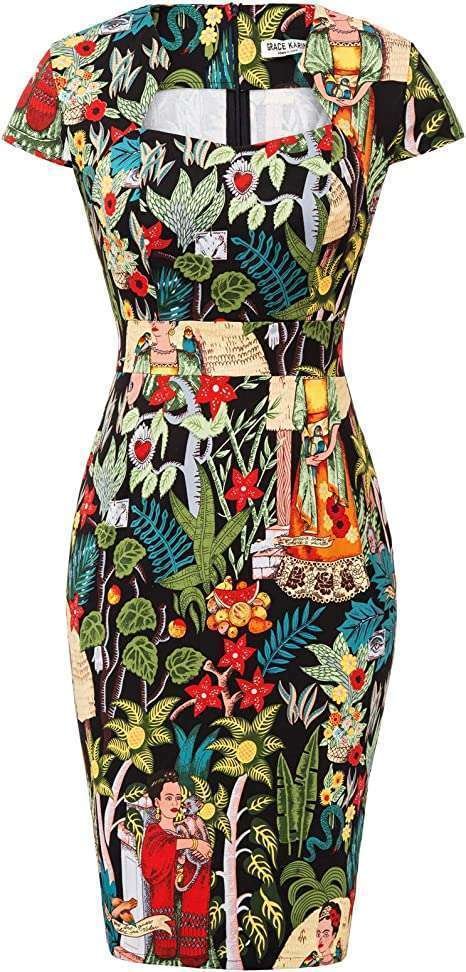 GRACE KARIN Womens Vintage Pencil Work Dress Short Cap Sleeve 1950s Bodycon Dress CL007597