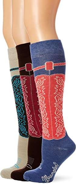 Wrangler Women's Ladies Rayon Horseshoe Boot Socks 3 Pair Pack