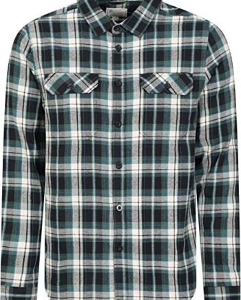 Mountain Warehouse Trace Mens Flannel Long Sleeve Shirt - 100% Cotton Checks Shirt, Lightweight, Breathable, Casual, Zipped Pocket - Ideal for Travelling & Walking
