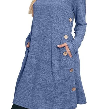 Aokosor Jumper Dress for Women Long Sleeve Dress Ladies Button Tunic Dress with Pockets